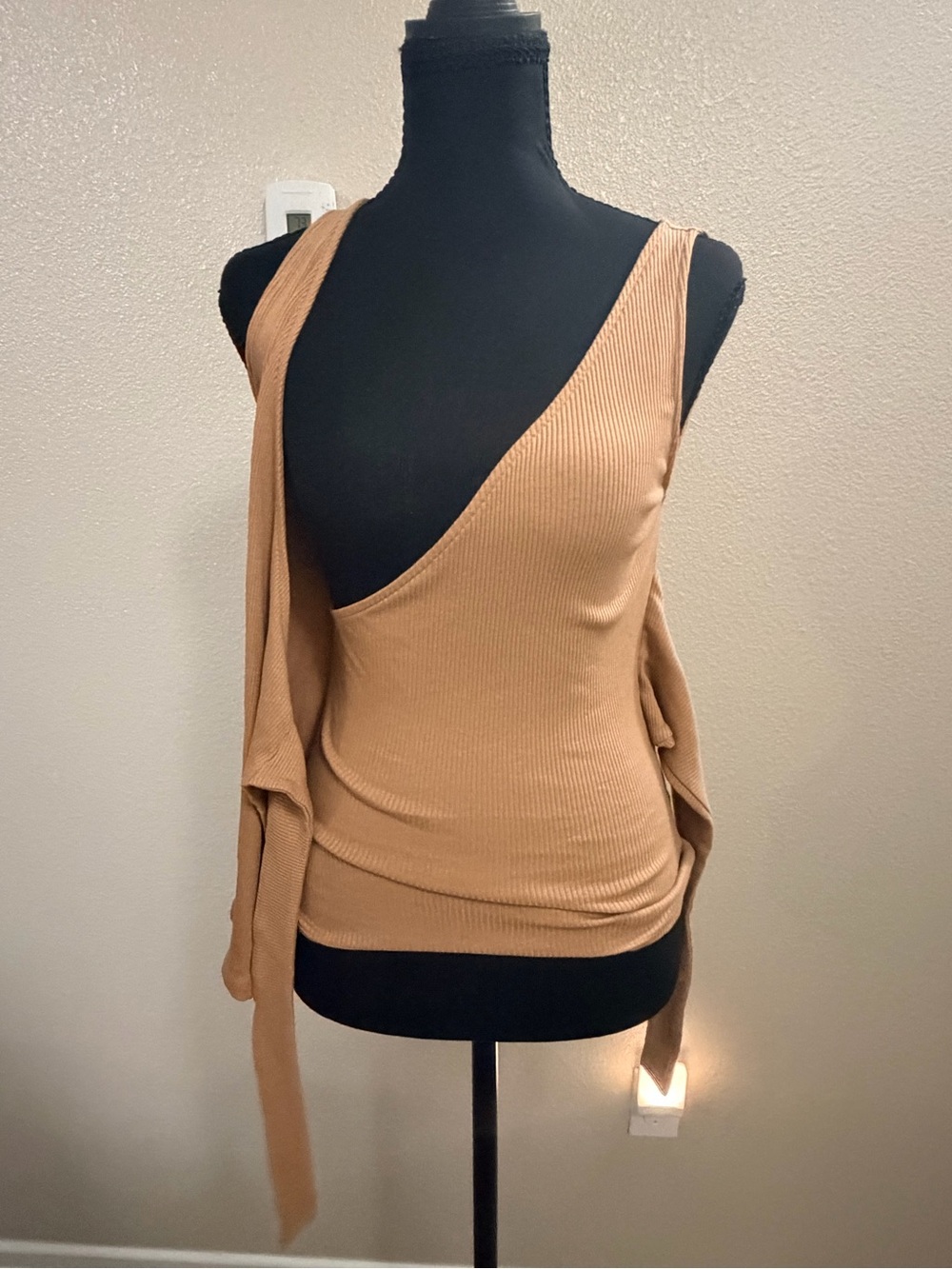 Express Ribbed Wrap Tank Top in Tan - Picture 2 of 4